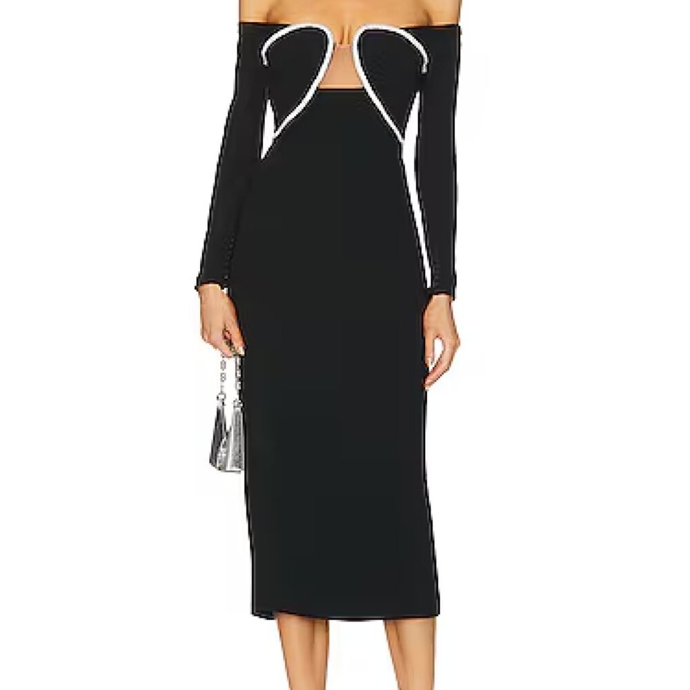 Self-Portrait Off Shoulder Heavy Crepe Midi Dress Black